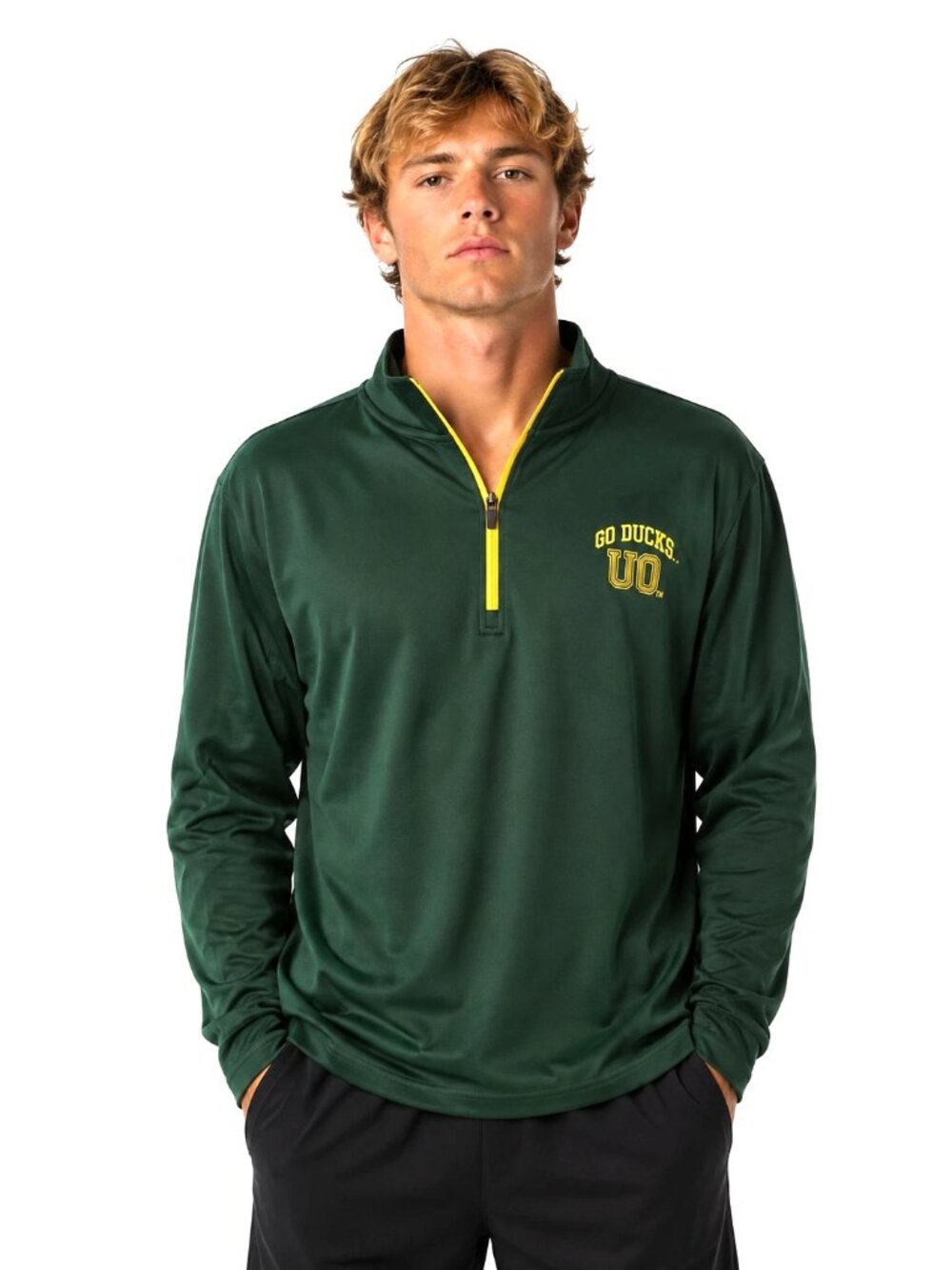Oregon Ducks Jacket Size Medium Green Pullover 1/4 Zip Stitched Logo Coat New